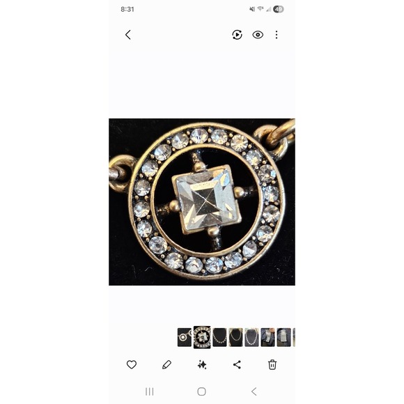 J Crew Antique Brass Tone Art Deco Clear Crystal Rhinestone Choker Necklace - Picture 3 of 4